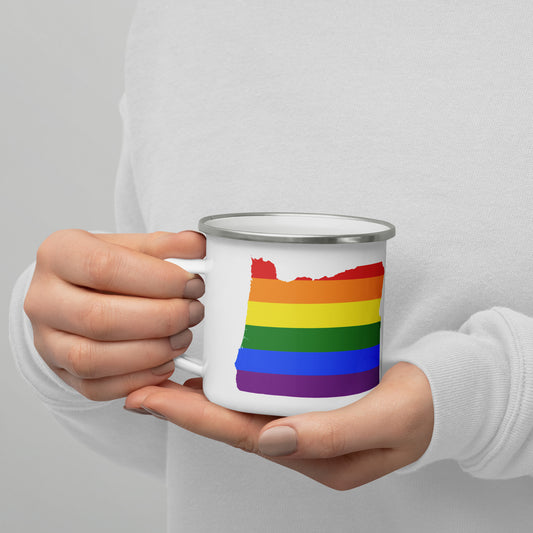 Oregon Rainbow Flag Gay Pride Enamel Mug